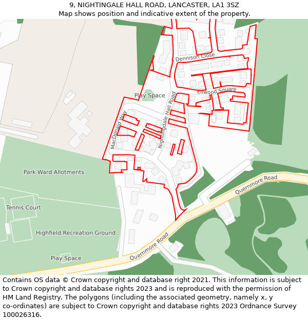 9, NIGHTINGALE HALL ROAD, LANCASTER, LA1 3SZ: Location map and indicative extent of plot