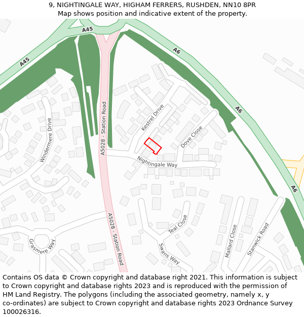 9, NIGHTINGALE WAY, HIGHAM FERRERS, RUSHDEN, NN10 8PR: Location map and indicative extent of plot