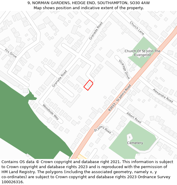 9, NORMAN GARDENS, HEDGE END, SOUTHAMPTON, SO30 4AW: Location map and indicative extent of plot