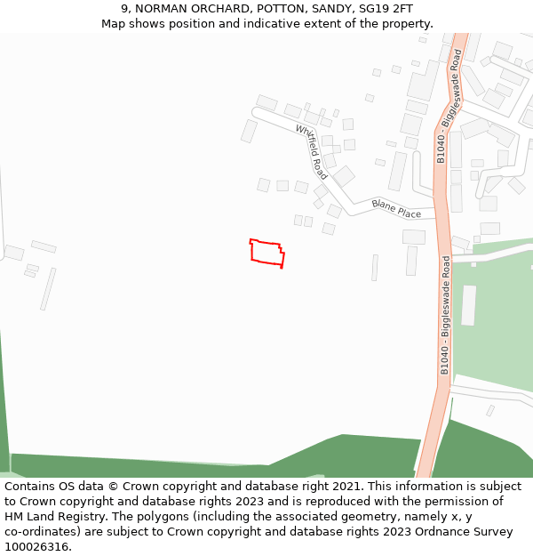 9, NORMAN ORCHARD, POTTON, SANDY, SG19 2FT: Location map and indicative extent of plot