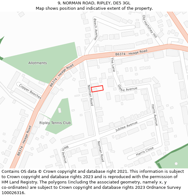 9, NORMAN ROAD, RIPLEY, DE5 3GL: Location map and indicative extent of plot
