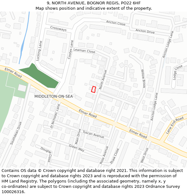 9, NORTH AVENUE, BOGNOR REGIS, PO22 6HF: Location map and indicative extent of plot