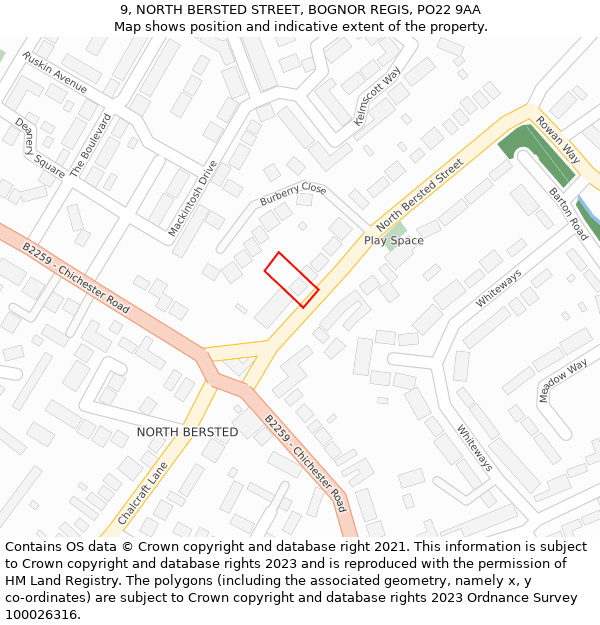 9, NORTH BERSTED STREET, BOGNOR REGIS, PO22 9AA: Location map and indicative extent of plot