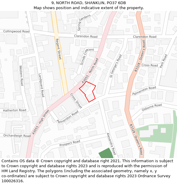 9, NORTH ROAD, SHANKLIN, PO37 6DB: Location map and indicative extent of plot