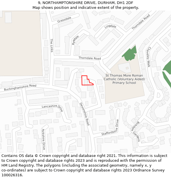 9, NORTHAMPTONSHIRE DRIVE, DURHAM, DH1 2DF: Location map and indicative extent of plot
