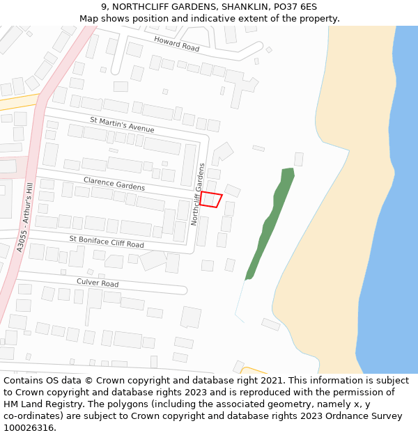 9, NORTHCLIFF GARDENS, SHANKLIN, PO37 6ES: Location map and indicative extent of plot