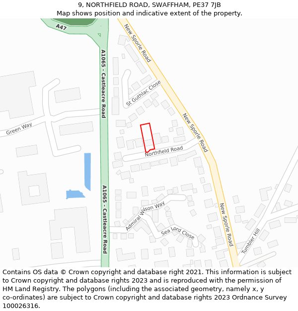 9, NORTHFIELD ROAD, SWAFFHAM, PE37 7JB: Location map and indicative extent of plot