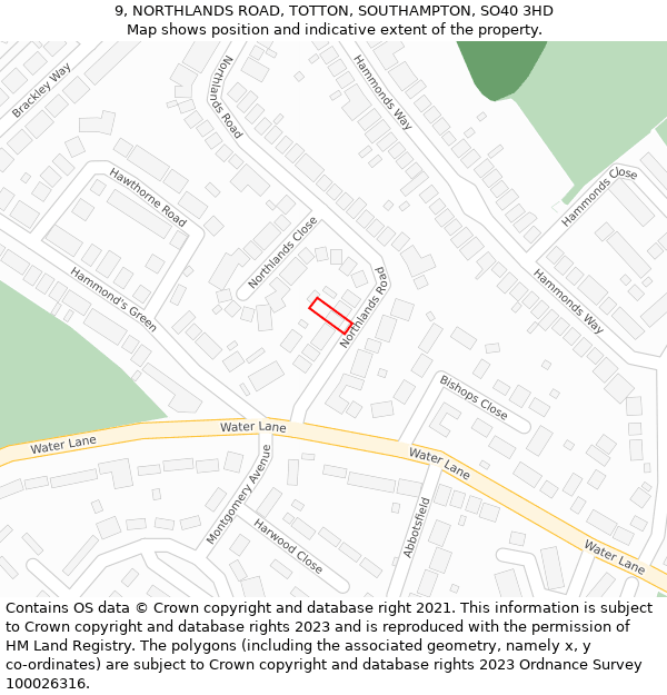 9, NORTHLANDS ROAD, TOTTON, SOUTHAMPTON, SO40 3HD: Location map and indicative extent of plot