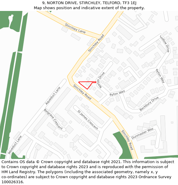 9, NORTON DRIVE, STIRCHLEY, TELFORD, TF3 1EJ: Location map and indicative extent of plot