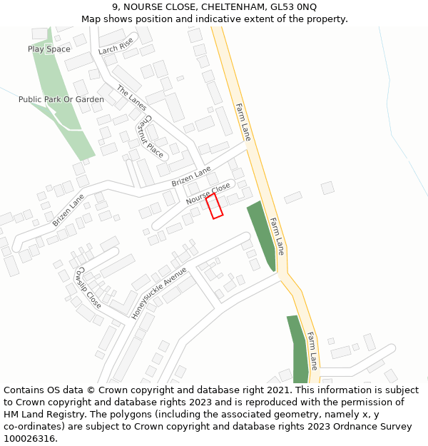 9, NOURSE CLOSE, CHELTENHAM, GL53 0NQ: Location map and indicative extent of plot