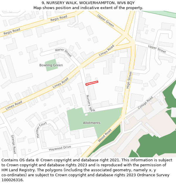 9, NURSERY WALK, WOLVERHAMPTON, WV6 8QY: Location map and indicative extent of plot