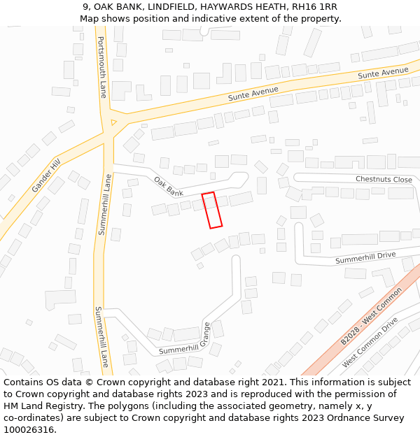 9, OAK BANK, LINDFIELD, HAYWARDS HEATH, RH16 1RR: Location map and indicative extent of plot