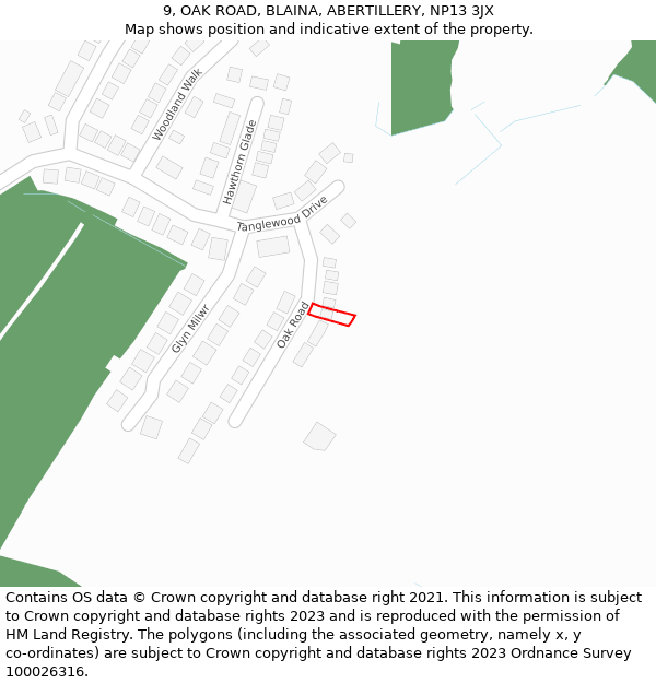9, OAK ROAD, BLAINA, ABERTILLERY, NP13 3JX: Location map and indicative extent of plot