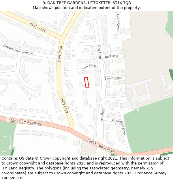 9, OAK TREE GARDENS, UTTOXETER, ST14 7QB: Location map and indicative extent of plot