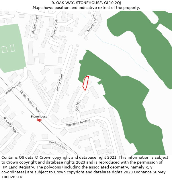 9, OAK WAY, STONEHOUSE, GL10 2QJ: Location map and indicative extent of plot