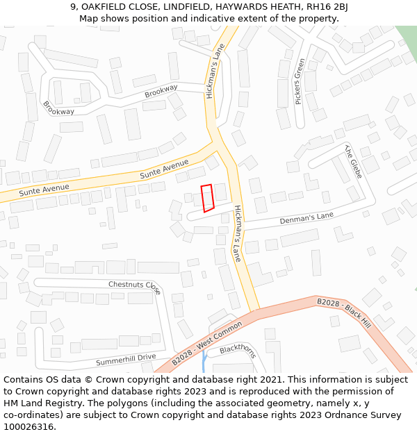 9, OAKFIELD CLOSE, LINDFIELD, HAYWARDS HEATH, RH16 2BJ: Location map and indicative extent of plot