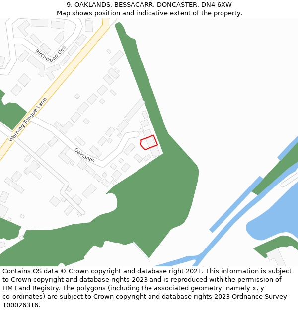 9, OAKLANDS, BESSACARR, DONCASTER, DN4 6XW: Location map and indicative extent of plot