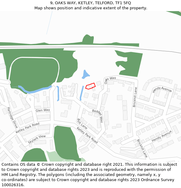 9, OAKS WAY, KETLEY, TELFORD, TF1 5FQ: Location map and indicative extent of plot