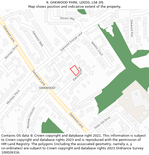 9, OAKWOOD PARK, LEEDS, LS8 2PJ: Location map and indicative extent of plot