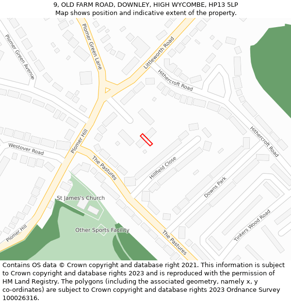 9, OLD FARM ROAD, DOWNLEY, HIGH WYCOMBE, HP13 5LP: Location map and indicative extent of plot