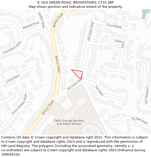 9, OLD GREEN ROAD, BROADSTAIRS, CT10 3BP: Location map and indicative extent of plot