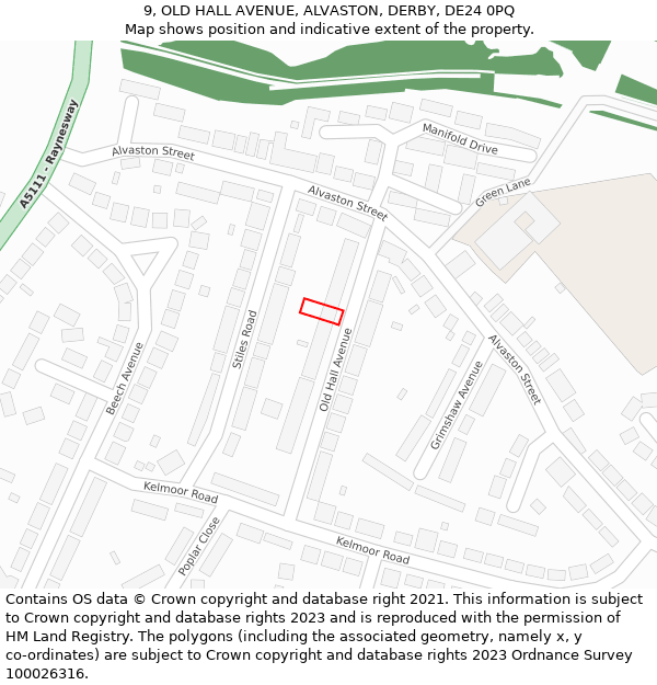 9, OLD HALL AVENUE, ALVASTON, DERBY, DE24 0PQ: Location map and indicative extent of plot