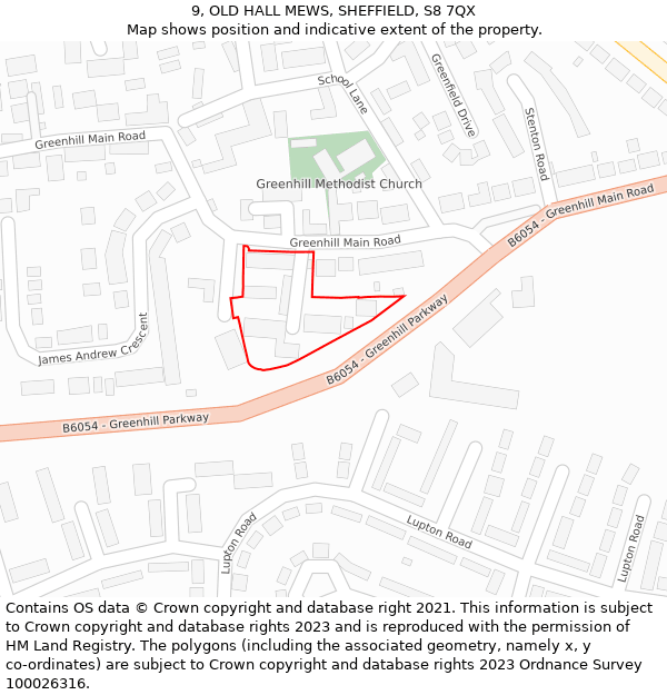 9, OLD HALL MEWS, SHEFFIELD, S8 7QX: Location map and indicative extent of plot
