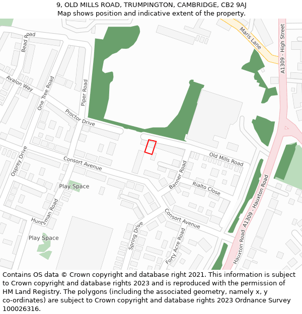 9, OLD MILLS ROAD, TRUMPINGTON, CAMBRIDGE, CB2 9AJ: Location map and indicative extent of plot