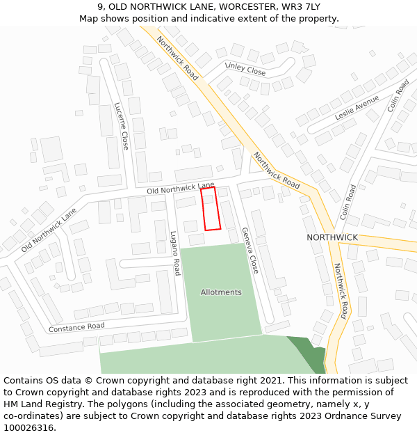 9, OLD NORTHWICK LANE, WORCESTER, WR3 7LY: Location map and indicative extent of plot