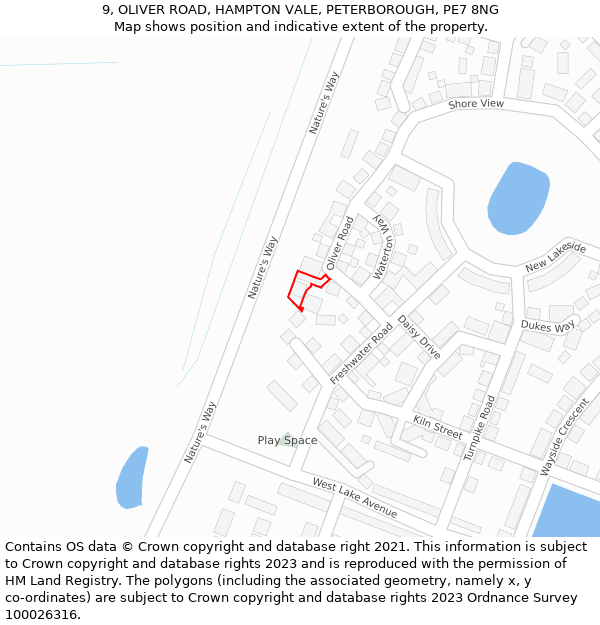 9, OLIVER ROAD, HAMPTON VALE, PETERBOROUGH, PE7 8NG: Location map and indicative extent of plot