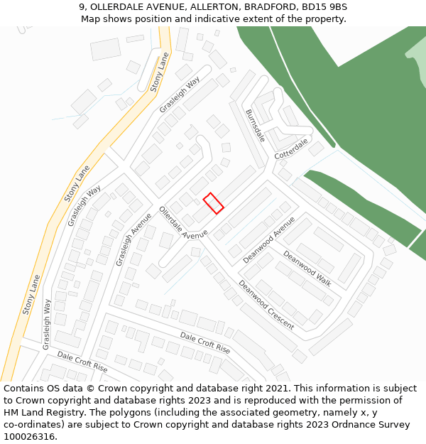 9, OLLERDALE AVENUE, ALLERTON, BRADFORD, BD15 9BS: Location map and indicative extent of plot