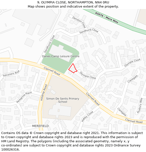 9, OLYMPIA CLOSE, NORTHAMPTON, NN4 0RU: Location map and indicative extent of plot