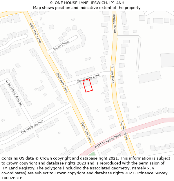 9, ONE HOUSE LANE, IPSWICH, IP1 4NH: Location map and indicative extent of plot