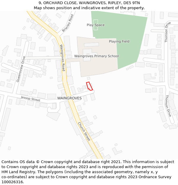 9, ORCHARD CLOSE, WAINGROVES, RIPLEY, DE5 9TN: Location map and indicative extent of plot