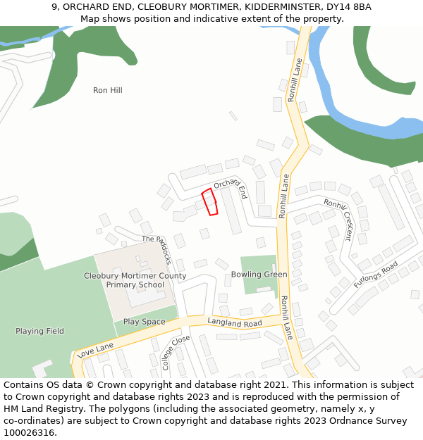 9, ORCHARD END, CLEOBURY MORTIMER, KIDDERMINSTER, DY14 8BA: Location map and indicative extent of plot