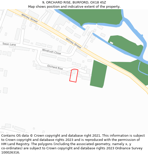 9, ORCHARD RISE, BURFORD, OX18 4SZ: Location map and indicative extent of plot