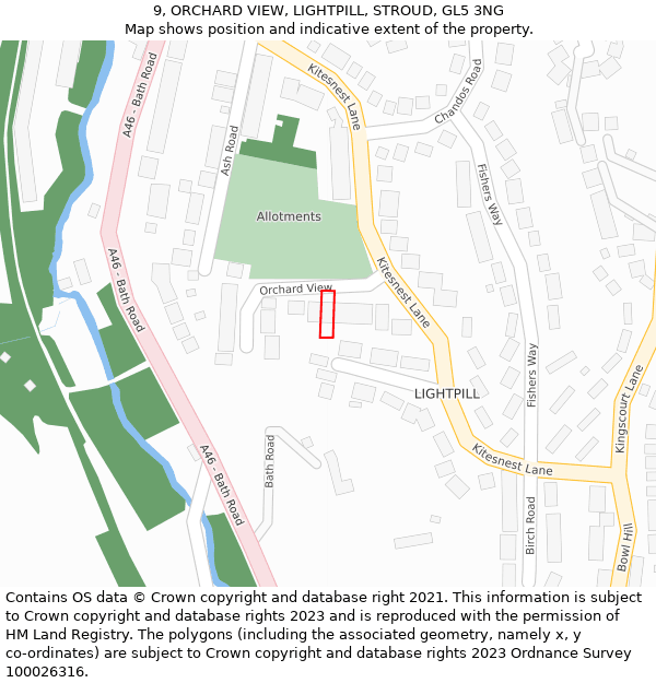 9, ORCHARD VIEW, LIGHTPILL, STROUD, GL5 3NG: Location map and indicative extent of plot