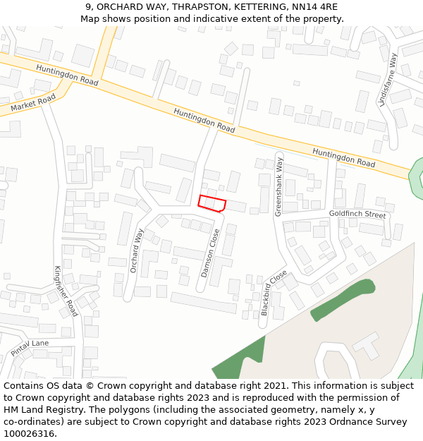 9, ORCHARD WAY, THRAPSTON, KETTERING, NN14 4RE: Location map and indicative extent of plot