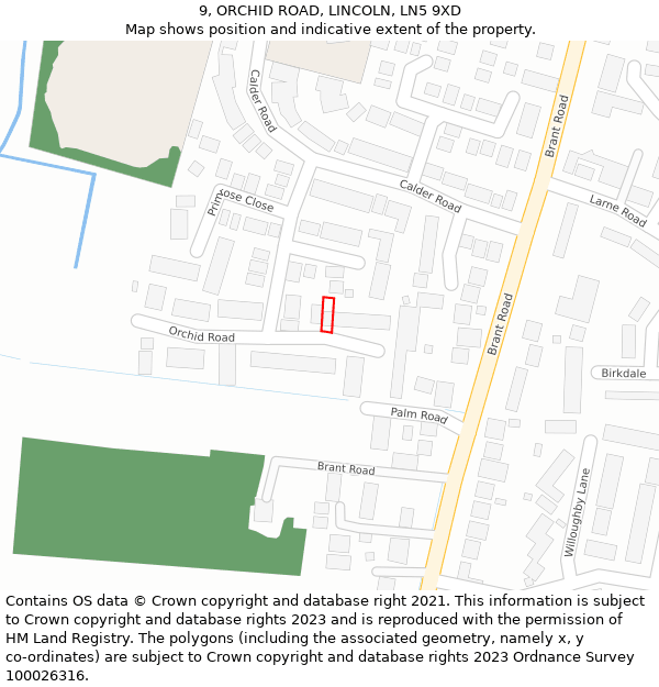 9, ORCHID ROAD, LINCOLN, LN5 9XD: Location map and indicative extent of plot