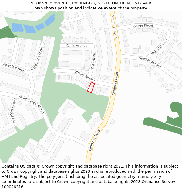 9, ORKNEY AVENUE, PACKMOOR, STOKE-ON-TRENT, ST7 4UB: Location map and indicative extent of plot