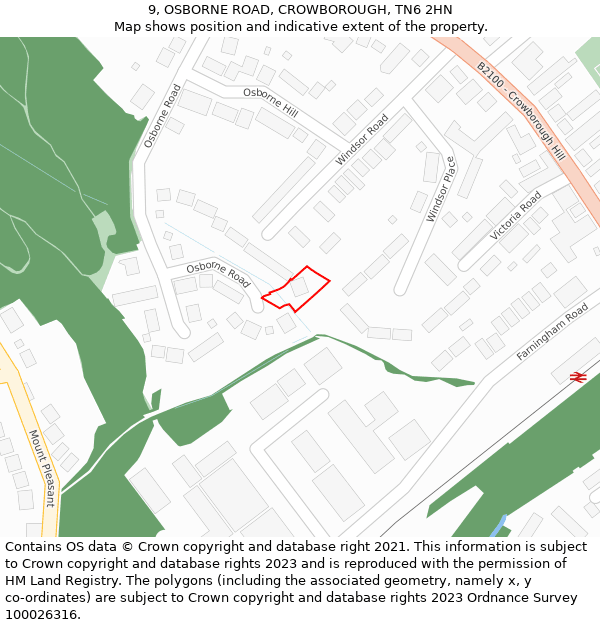 9, OSBORNE ROAD, CROWBOROUGH, TN6 2HN: Location map and indicative extent of plot