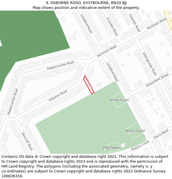 9, OSBORNE ROAD, EASTBOURNE, BN20 8JJ: Location map and indicative extent of plot