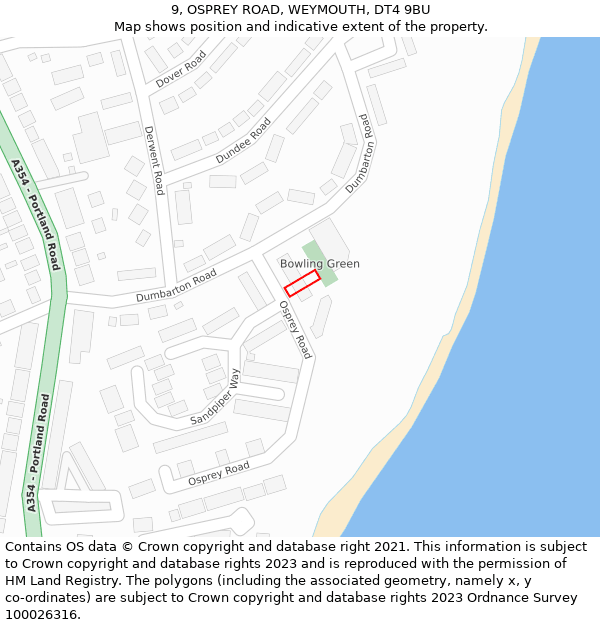 9, OSPREY ROAD, WEYMOUTH, DT4 9BU: Location map and indicative extent of plot
