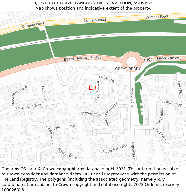 9, OSTERLEY DRIVE, LANGDON HILLS, BASILDON, SS16 6RZ: Location map and indicative extent of plot