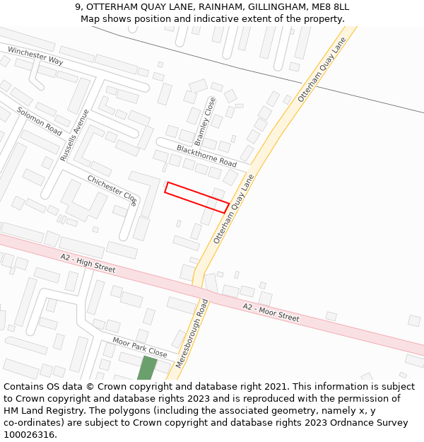 9, OTTERHAM QUAY LANE, RAINHAM, GILLINGHAM, ME8 8LL: Location map and indicative extent of plot