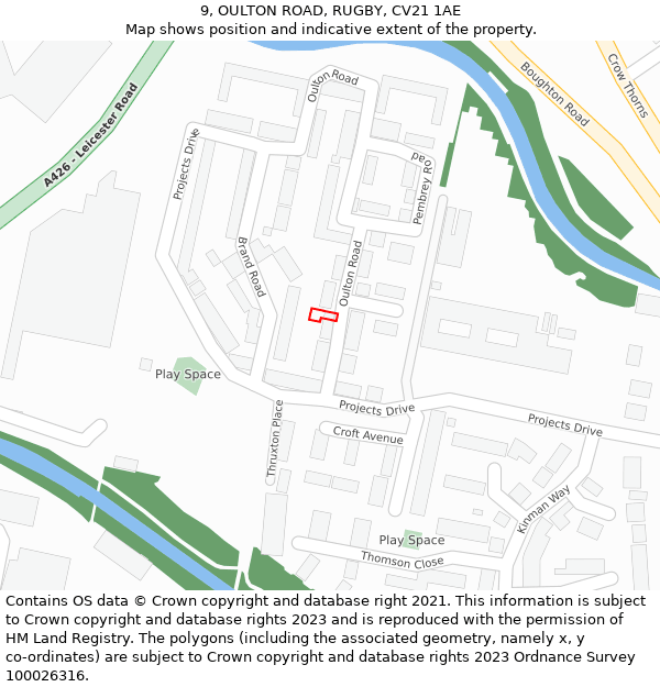 9, OULTON ROAD, RUGBY, CV21 1AE: Location map and indicative extent of plot