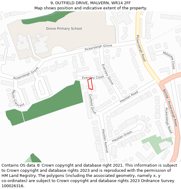 9, OUTFIELD DRIVE, MALVERN, WR14 2FF: Location map and indicative extent of plot