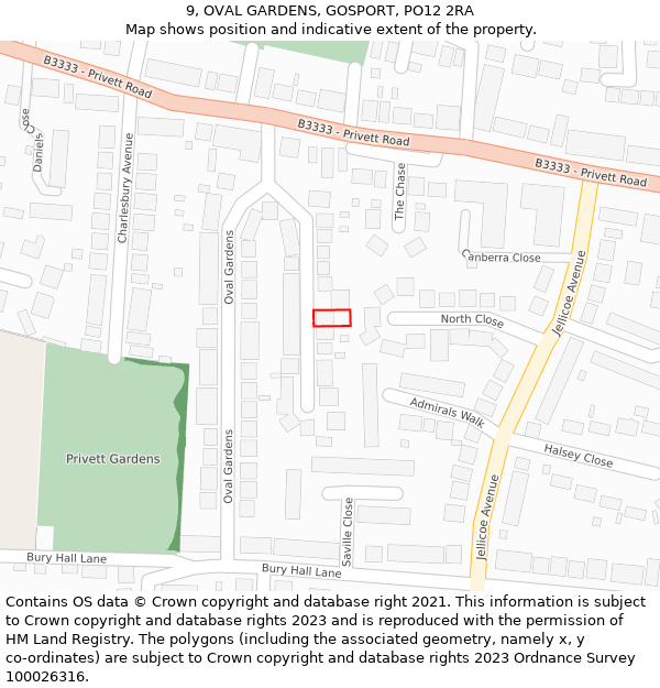 9, OVAL GARDENS, GOSPORT, PO12 2RA: Location map and indicative extent of plot