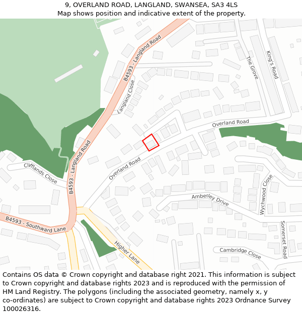 9, OVERLAND ROAD, LANGLAND, SWANSEA, SA3 4LS: Location map and indicative extent of plot