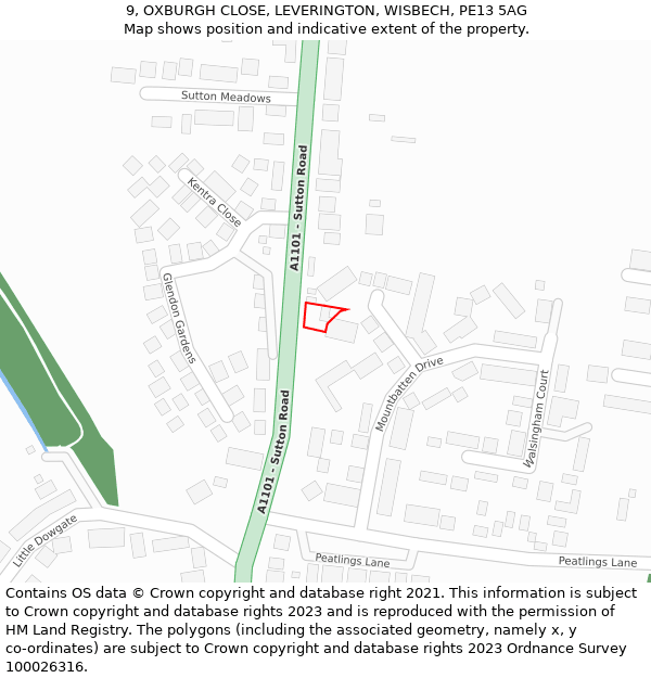 9, OXBURGH CLOSE, LEVERINGTON, WISBECH, PE13 5AG: Location map and indicative extent of plot